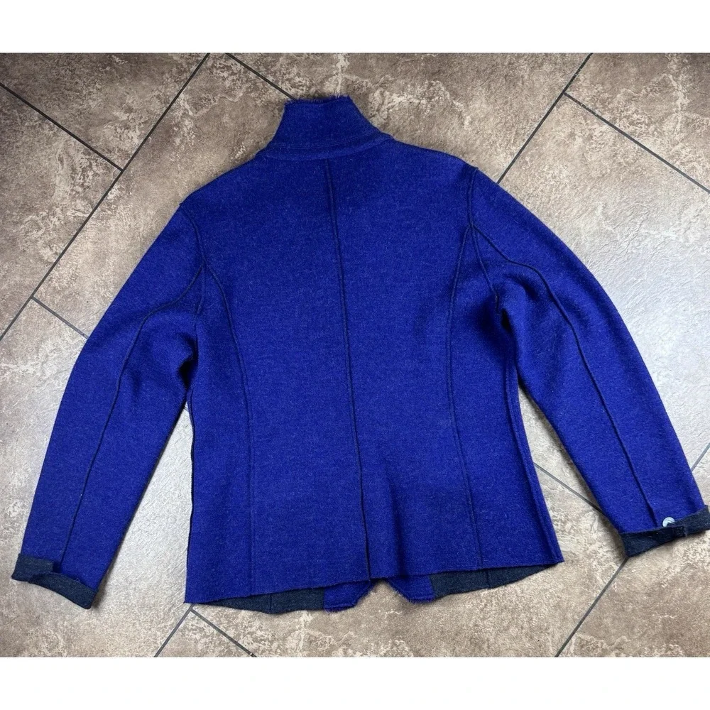 Eileen Fisher Boiled Wool Blazer Jacket Royal Blue Button Lightweight Size Large